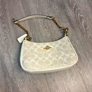 Coach Beige and Gold Chain Shoulder Bag